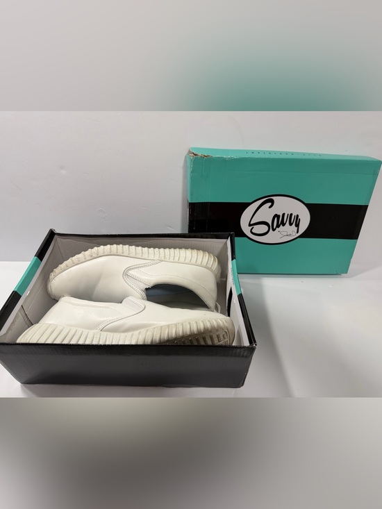 Savvy Shoes - Savvy White Slip-On Sneakers with Teal Box